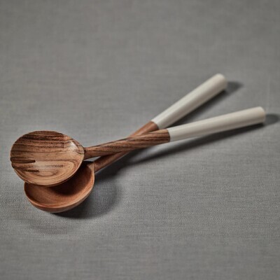 Mango Wood Server Set w/White Resin Handle