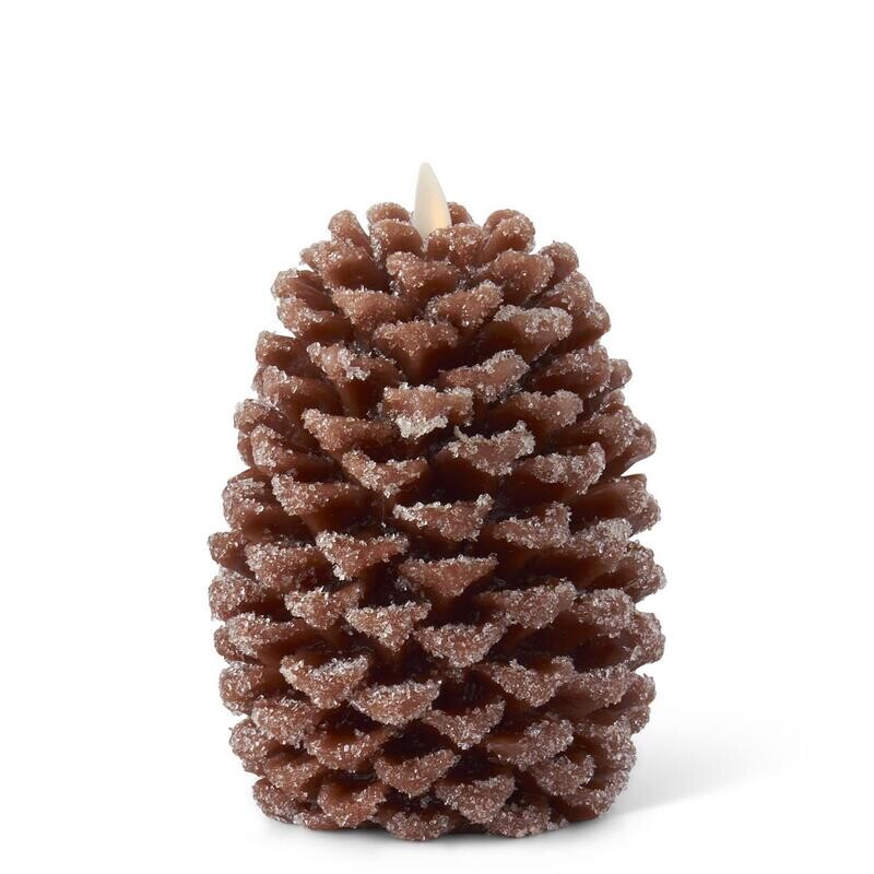 6.5&quot; BROWN WAX SNOWY PINECONE LUMINARA INDOOR CANDLE