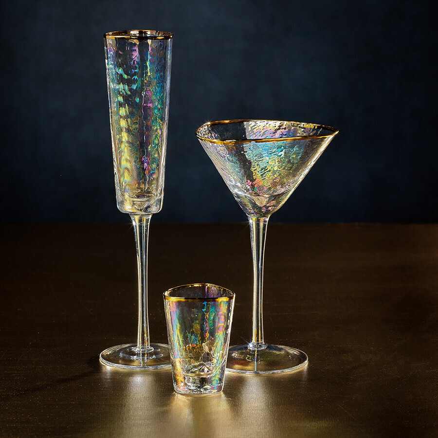 Aperitivo Triangular Martini Glass - Luster w/Gold Rim