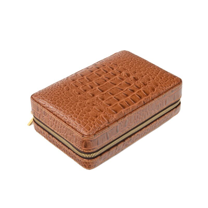 Cain Croco Cigar Travel Case (Brown)