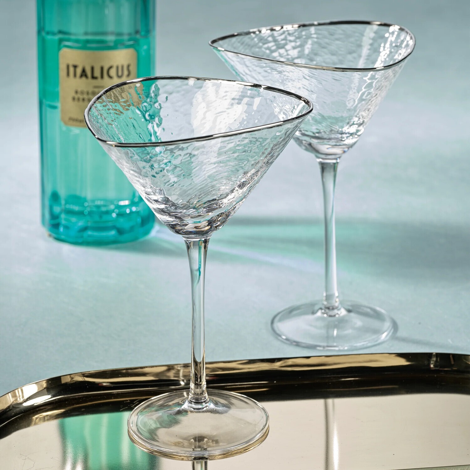 Aperitivo Triangular Martini Glass-Clear w/Platinum Rim