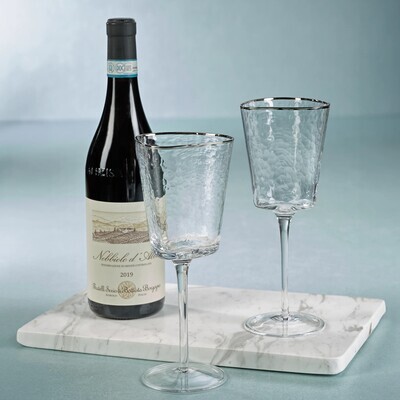 Aperitivo Triangular Wine Glass-Clear w/Platinum Rim