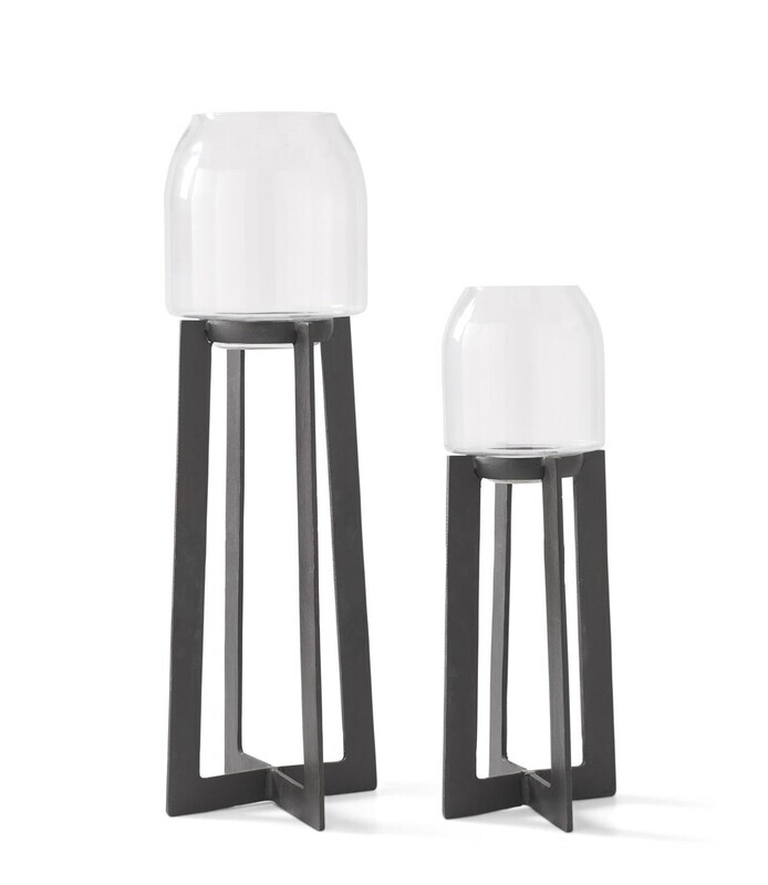 Glass Hurricane on Metal Stand