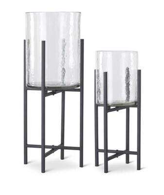 Wavy Glass Vases w/Metal Stands