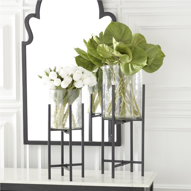 Wavy Glass Vases w/Metal Stands