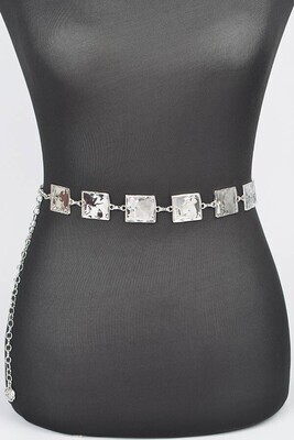 Silver Hammered Square Chain Belt