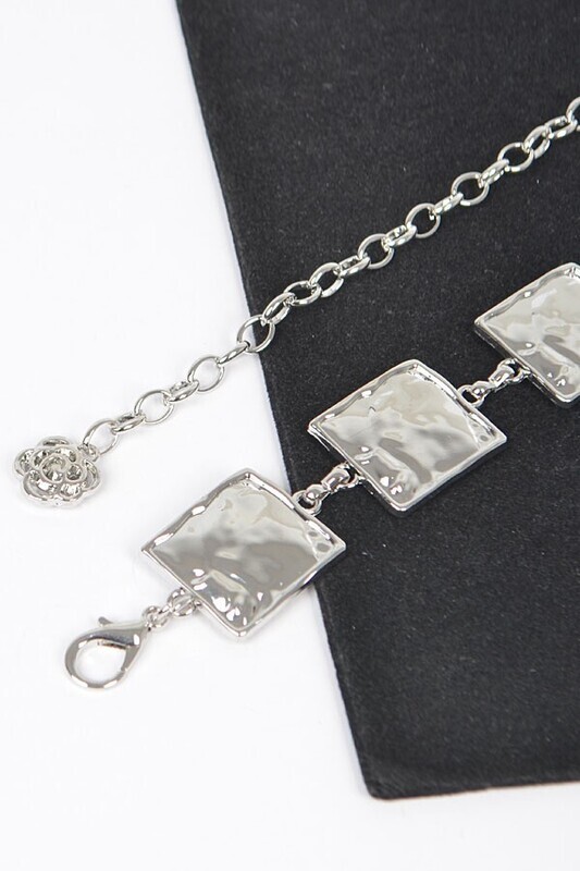 Silver Hammered Square Chain Belt