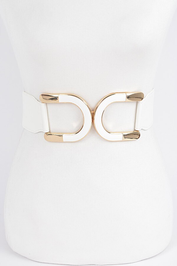 White Metal Buckle Elastic Belt