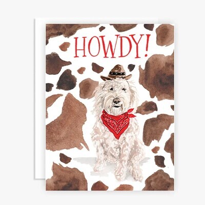 Howdy Watercolor Cowboy Goldendoodle Dog Greeting Card