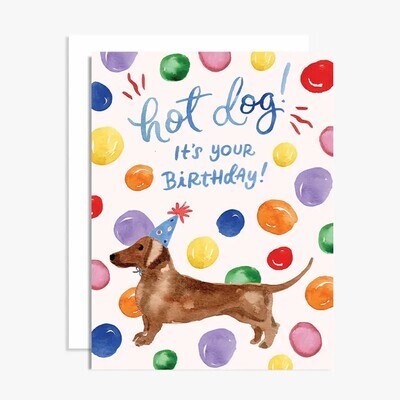 Hot Dog It's Your Birthday Watercolor Greeting Card