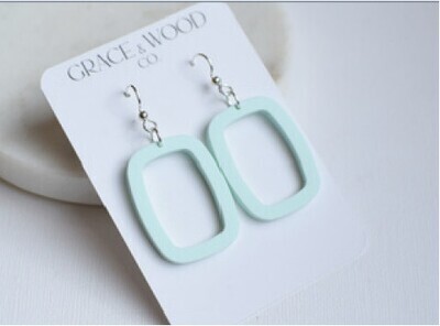 Pastel Spearmint Green Hollow Rectangle Earrings