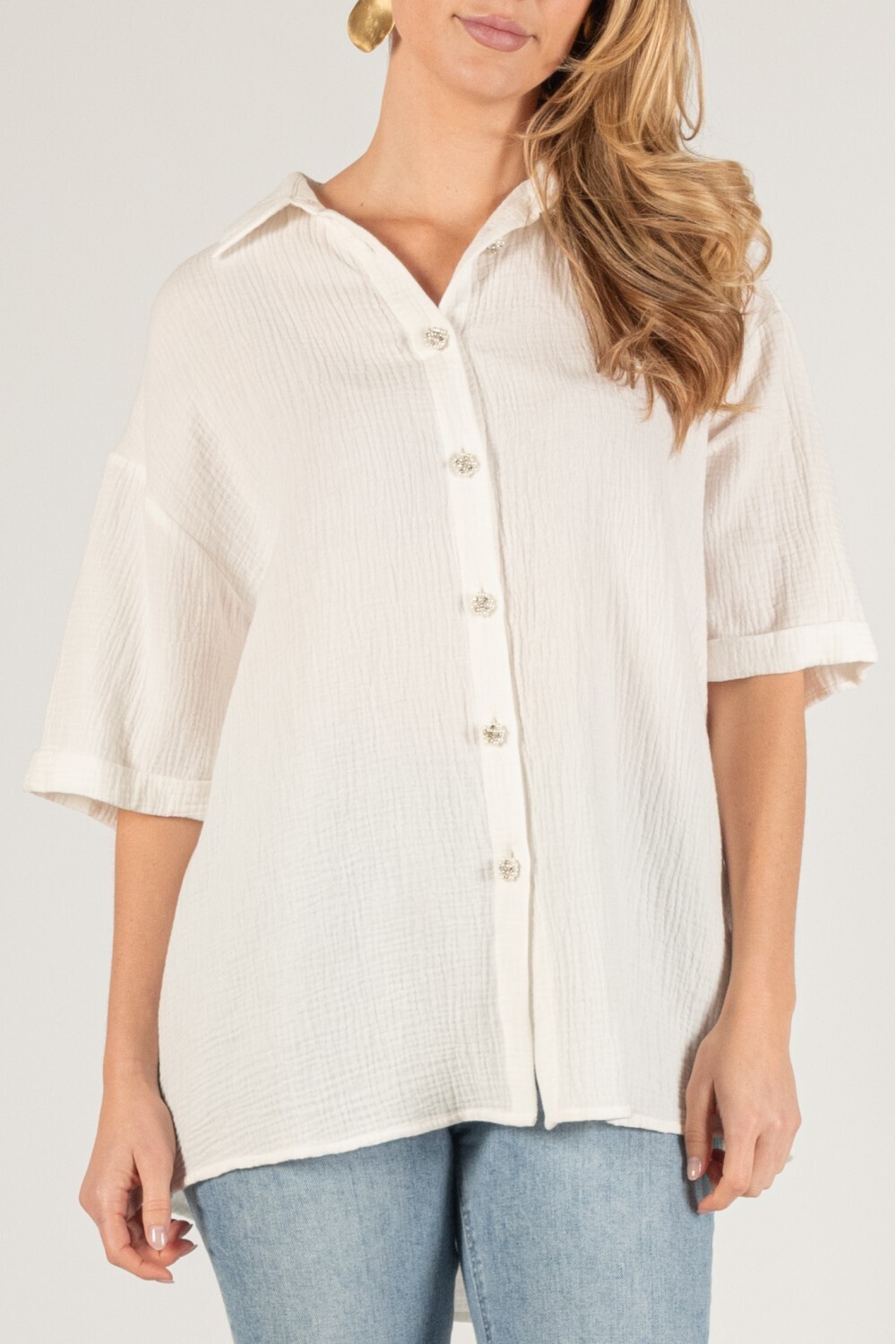 Gauze Tunic w/Sparkle Buttons