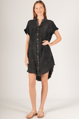 Mineral Washed Gauze Frayed Dress