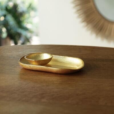 NEW ORLEANS Glass Gold Foil Small Oval Platter with Mini Bowl