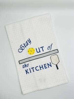 Embroidered Cotton Tea Towel - Stay Out of the Kitchen