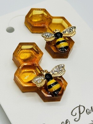 #20 Bee Hives w/Bees Gold Earrings