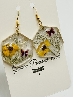 #13 Mexican Heather, Dill &amp; Butterfly Hex Gold Earrings (M)