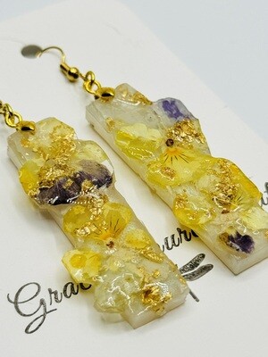 #2 Yellow &amp; Purple w/Gold Flakes Gold Earrings (L)