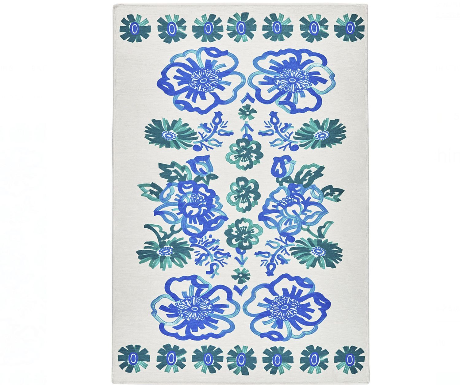 Graphic Gerbera Teal Machine Washable Rug 2x3