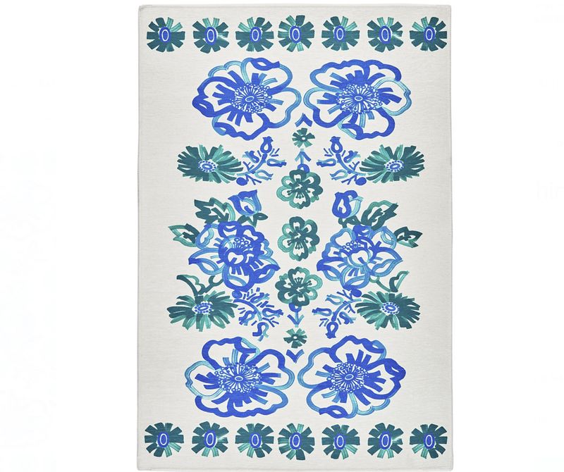Graphic Gerbera Teal Machine Washable Rug 2x3