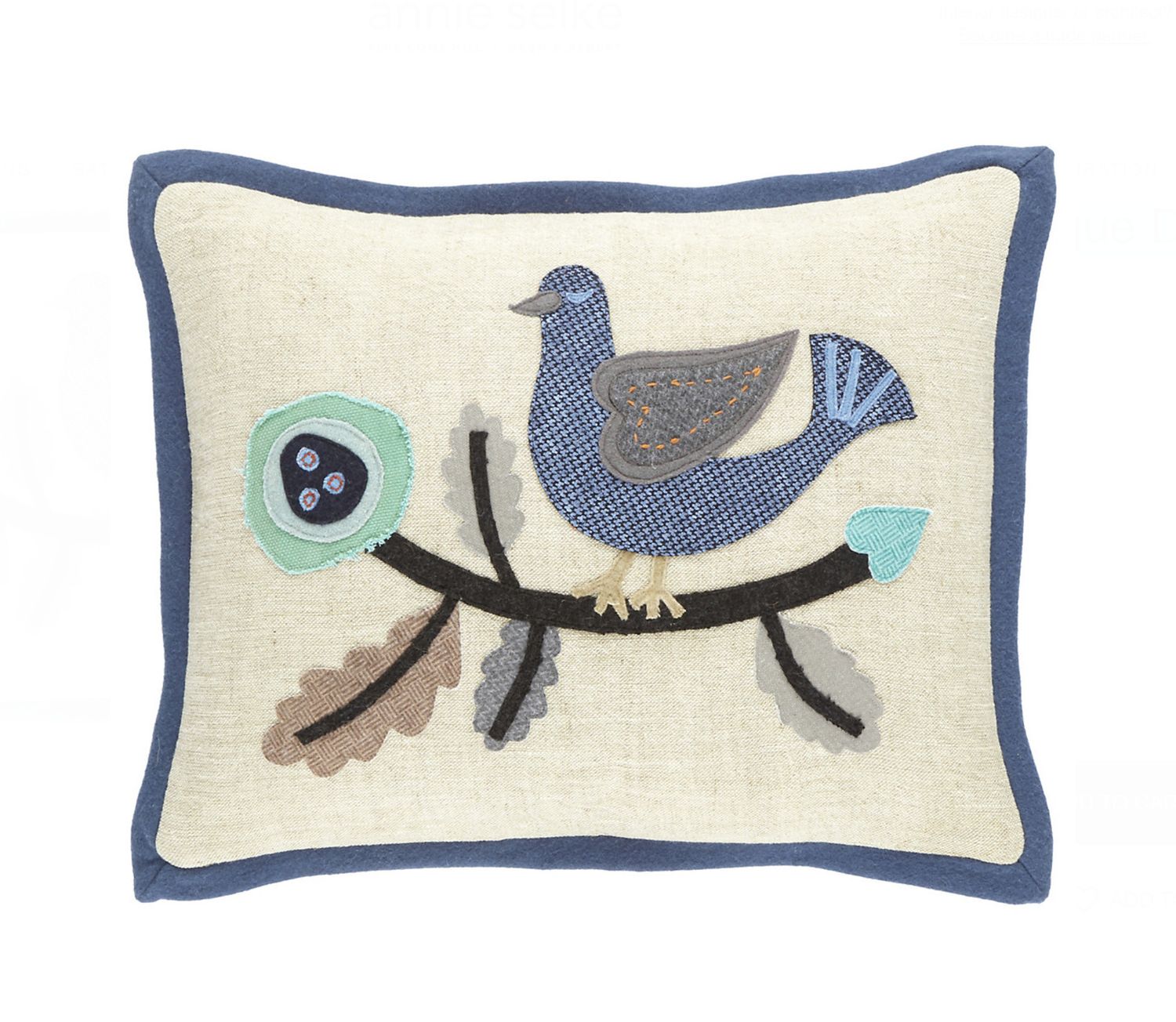 Dawn Chorus Linen Applique Delft Decorative Pillow