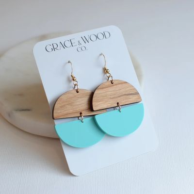 TEAL ACRYLIC HINGED DISC EARRINGS