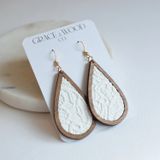 WHITE LACE WOOD + LEATHER TEARDROP EARRINGS