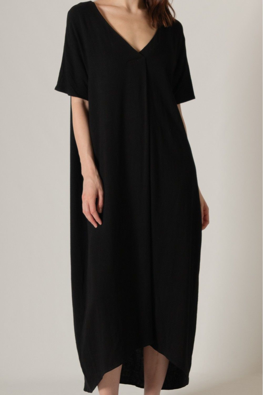 Linen Blend V-Neck Midi Dress