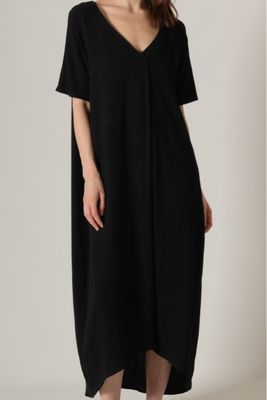 Linen Blend V-Neck Midi Dress
