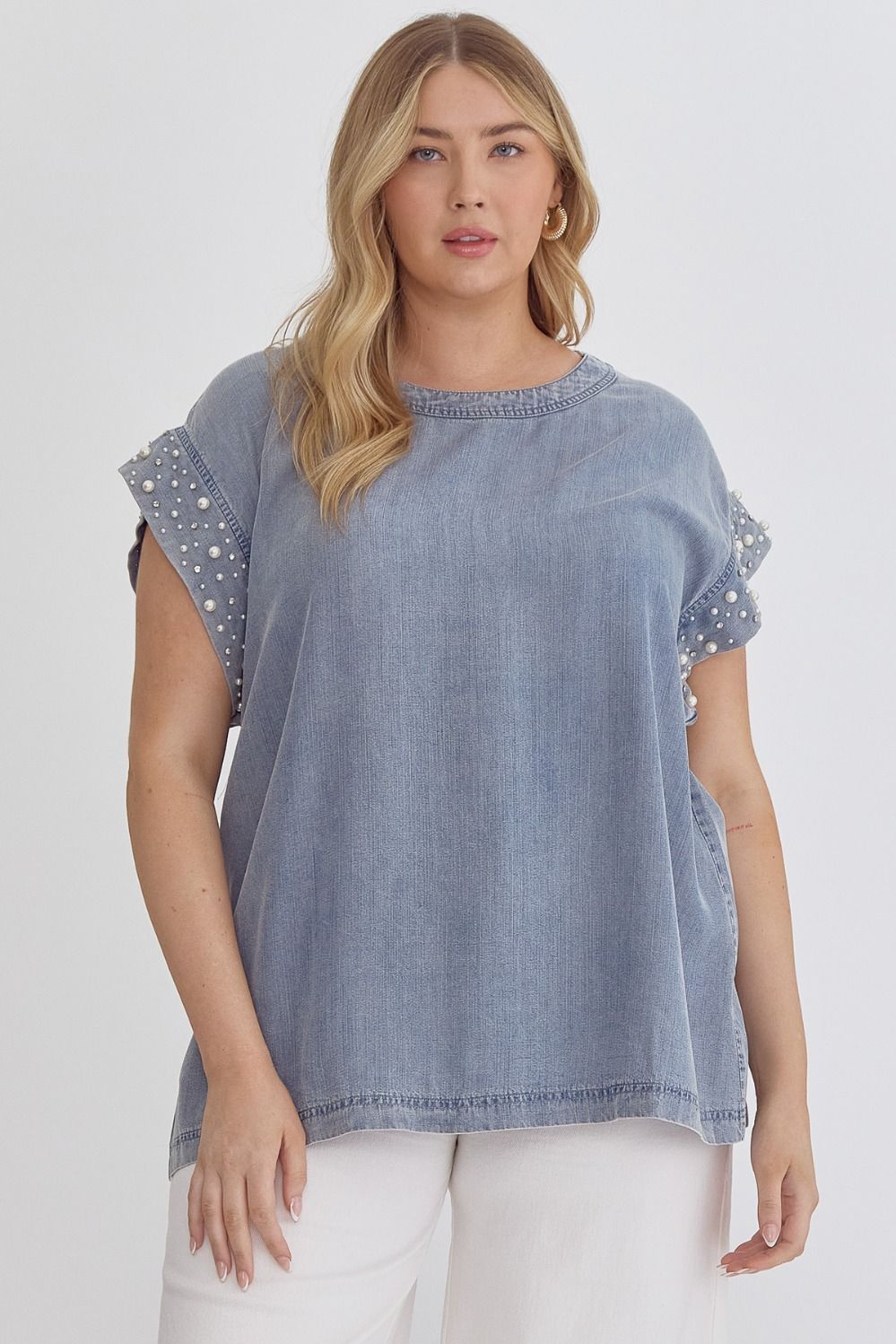 Pearl Trim Denim Top