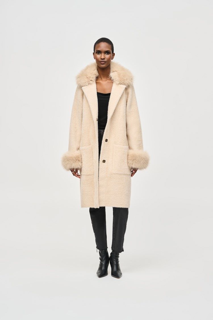 Joseph Ribkoff Yarn and Faux Fur Sweater Coat