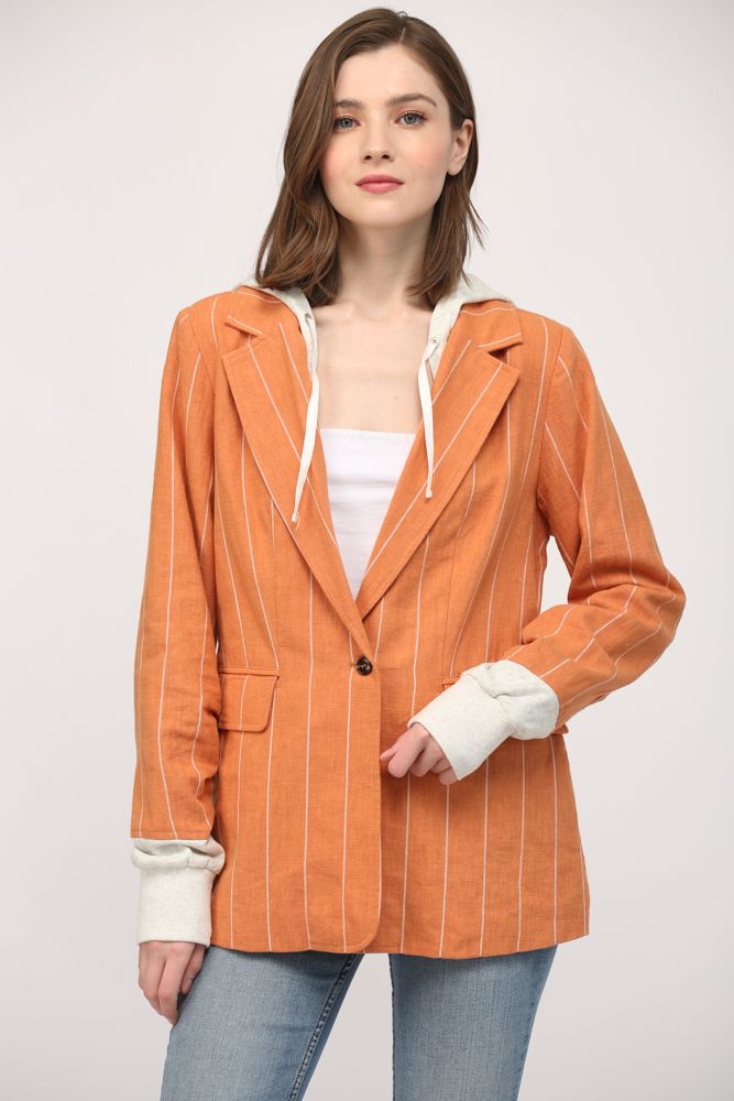STRIPE LINEN BLEND HOODED JACKET