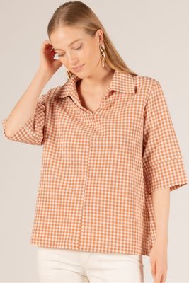 Gingham Seersucker Half Sleeve Top