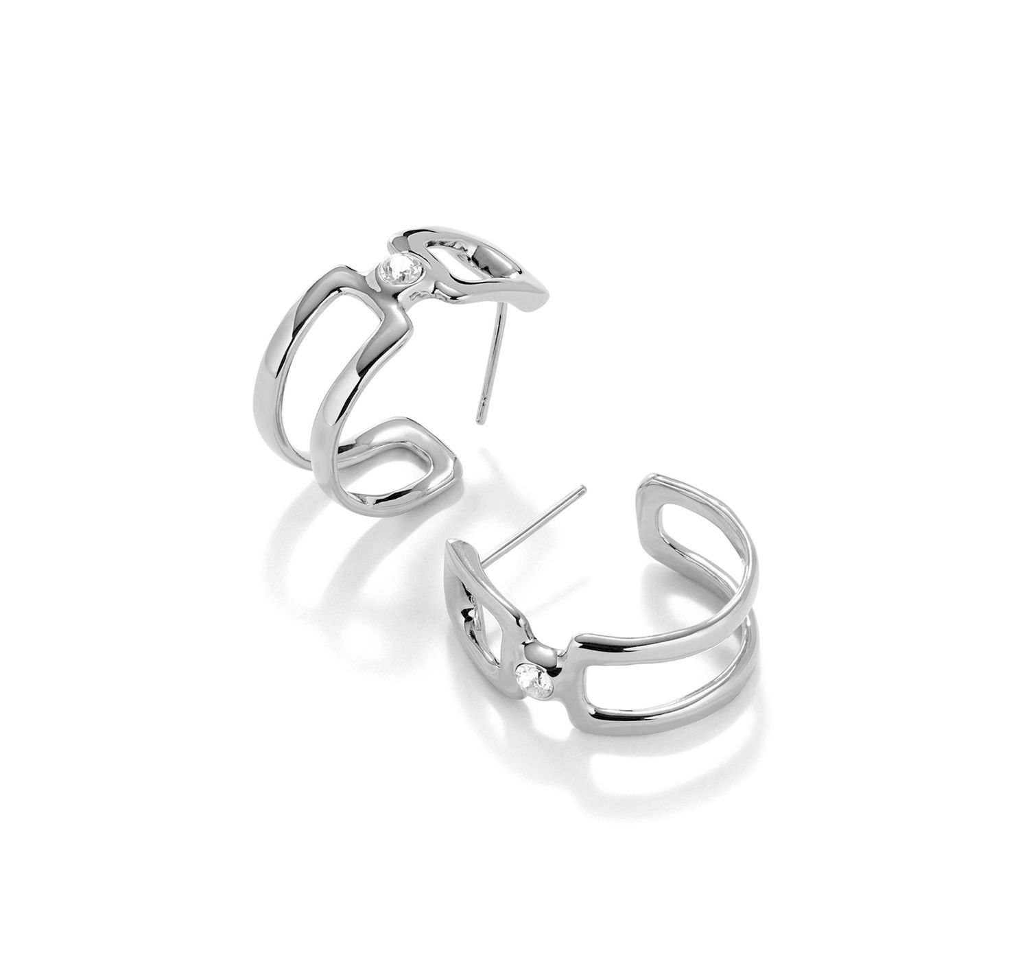 Ser Indomitable Double Hoops w/White Topaz-Silver