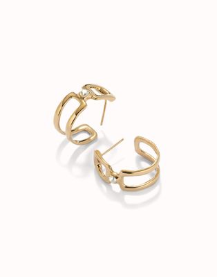 Ser Indominable Double Hoops w/White Topaz-18K gold-plated