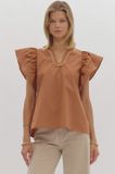 Whipstitch Top w/Ruffle Sleeve