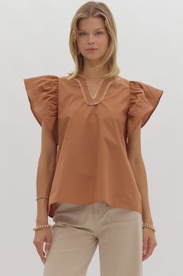 Whipstitch Top w/Ruffle Sleeve