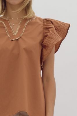 Whipstitch Top w/Ruffle Sleeve