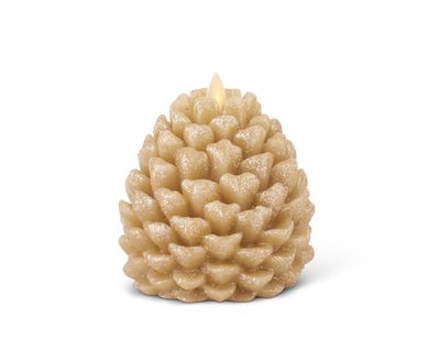 Gold Wax Glittered Pinecone Luminara Indoor Candle 4.5&quot;