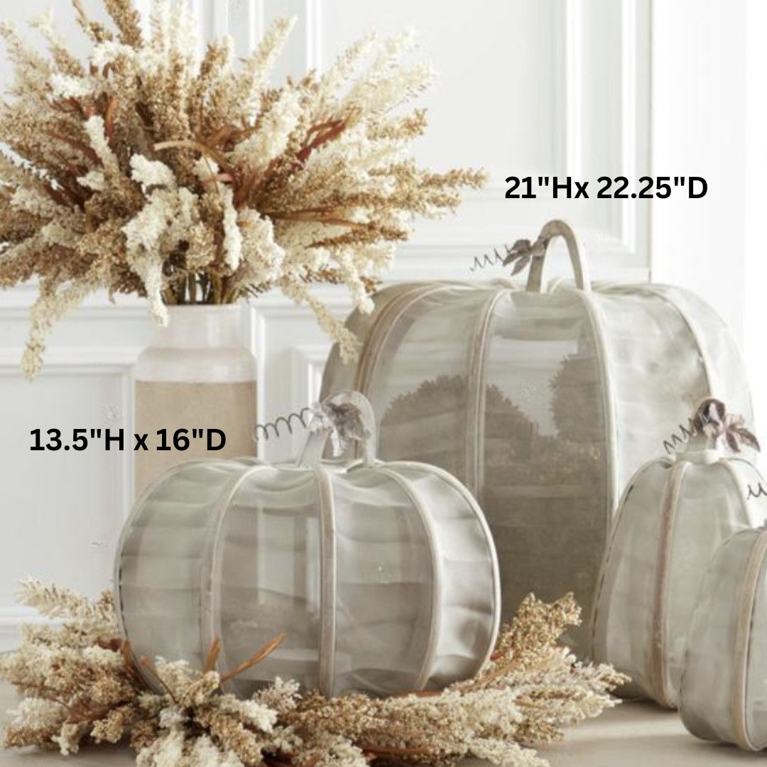 Gray Mesh Nesting Pumpkins w/Metal Leaves