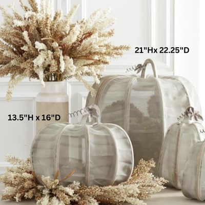 Gray Mesh Nesting Pumpkins w/Metal Leaves
