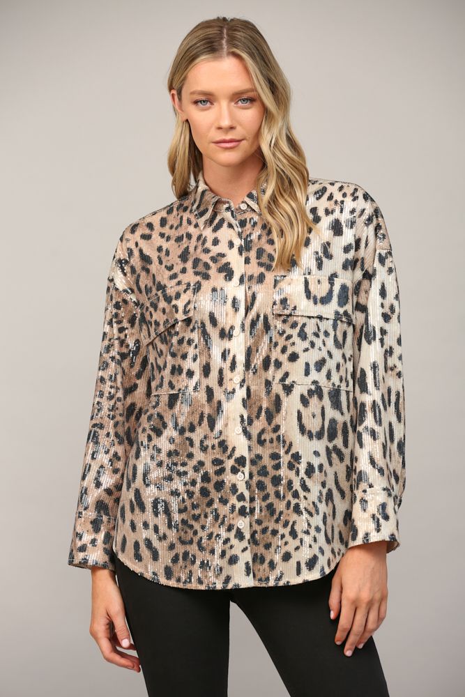 ANIMAL PRINT SEQUIN SHIRT