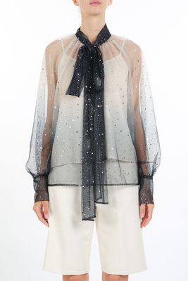 Starry Glitter Detail Mesh Blouse