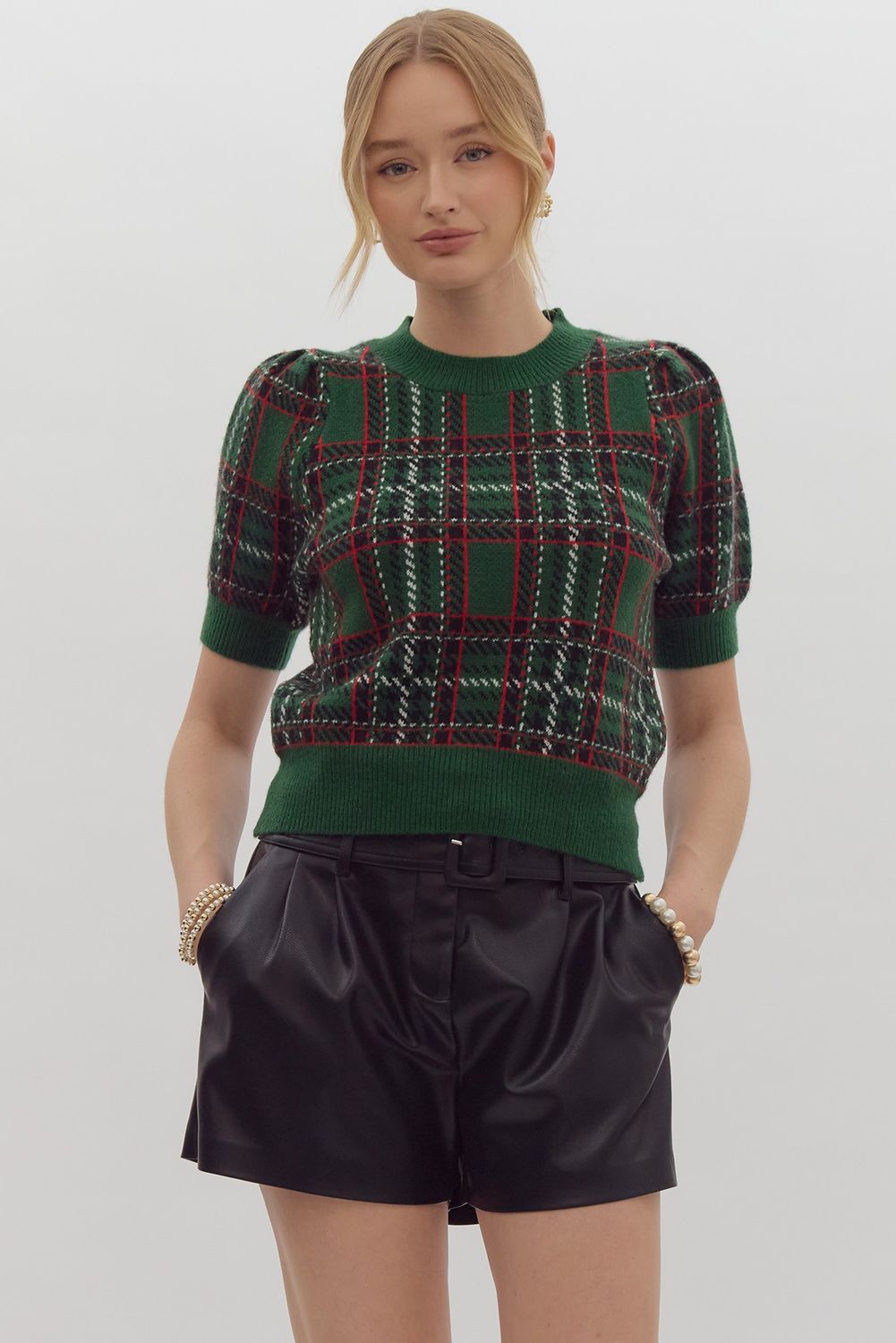 Plaid Puff Sleeve Top