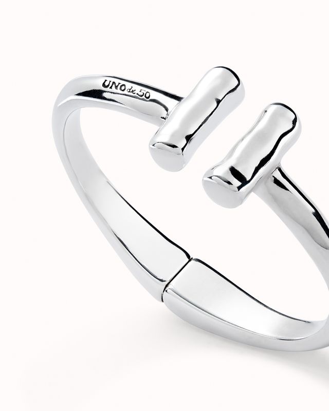 Ser Natural Rigid Sterling Silver-Plated Bracelet w/Two Tubes-Medium