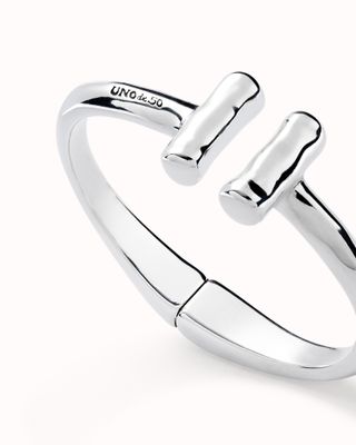 Ser Natural Rigid Sterling Silver-Plated Bracelet w/Two Tubes-Medium
