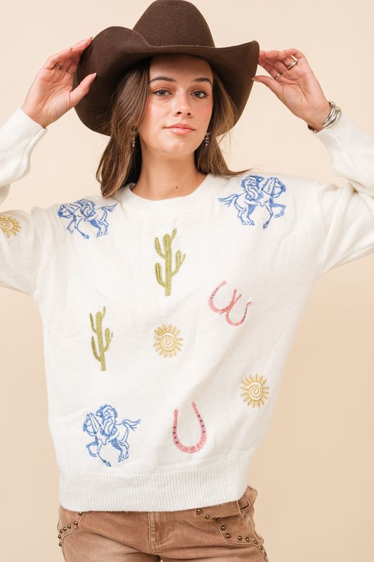 Western Embroidered Sweater