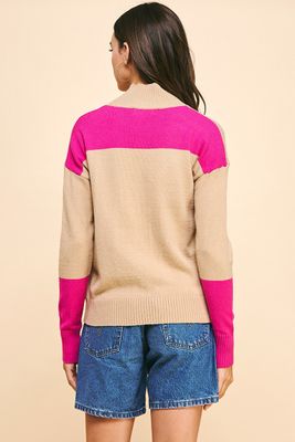 Color Block Mock Neck Sweater