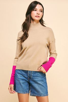 Color Block Mock Neck Sweater