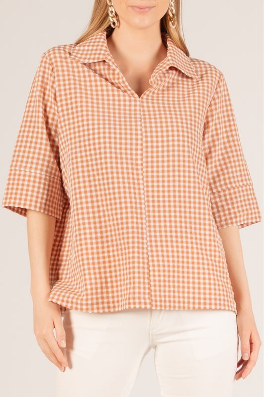 Gingham Seersucker Half Sleeve Top